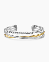 Crossover Three Row Bracelet in Sterling Silver with 18K Yellow Gold and Diamonds, 11mm