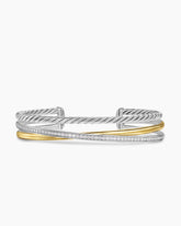 Crossover Three Row Bracelet in Sterling Silver with 18K Yellow Gold and Diamonds, 11mm
