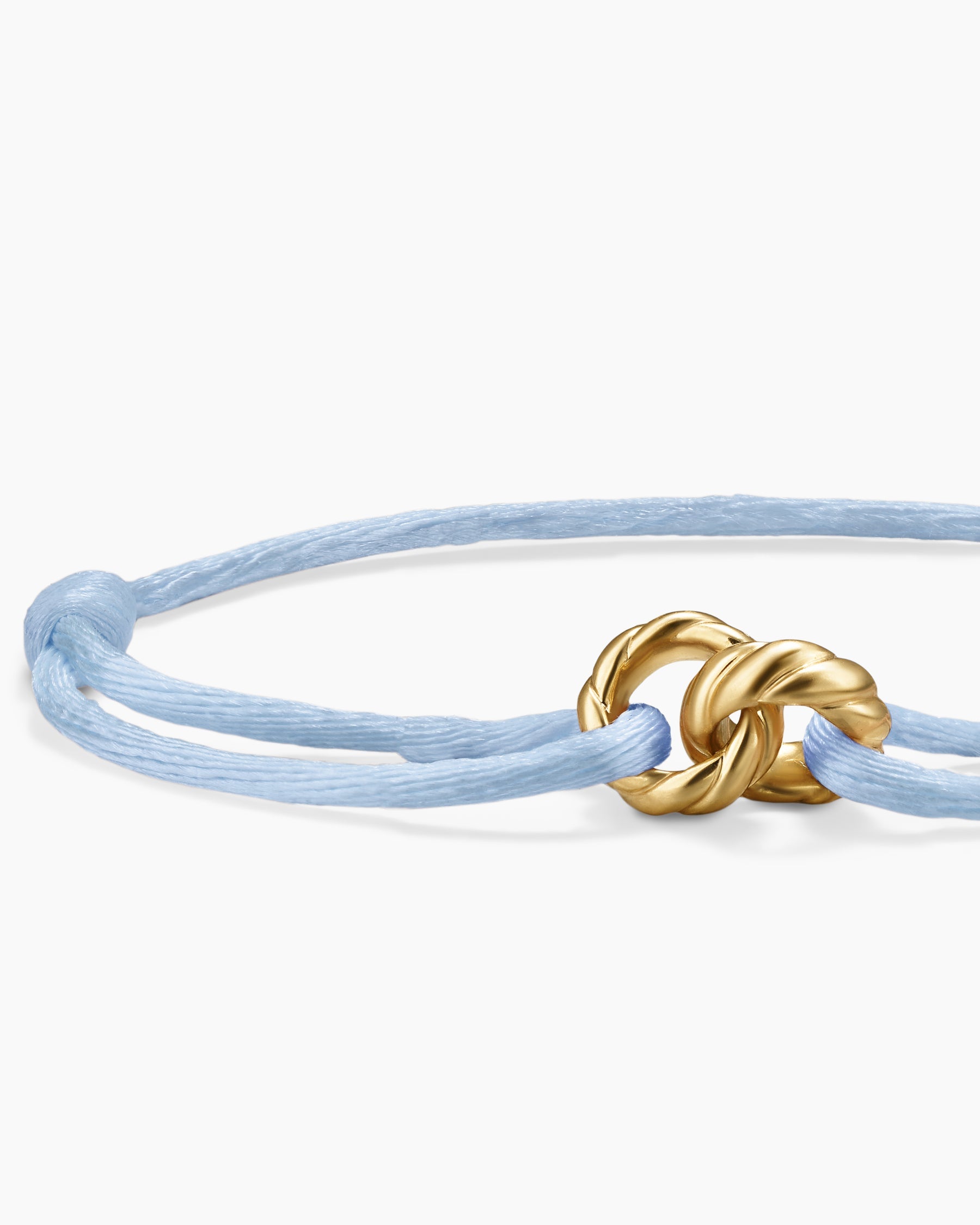 Sculpted Cable Linked Cord Bracelet in Baby Blue Nylon with 18K Yellow Gold, 8.7mm