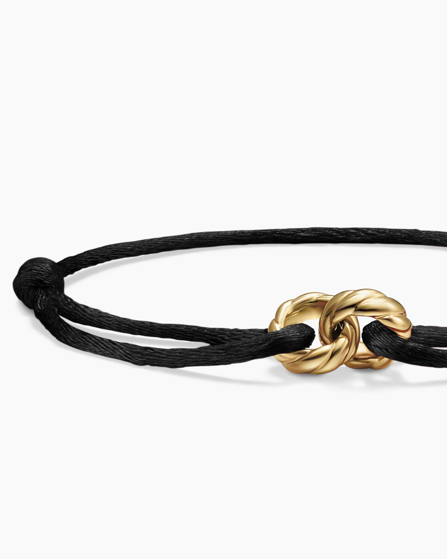 Sculpted Cable Linked Cord Bracelet in Black Nylon with 18K Yellow Gold, 8.7mm