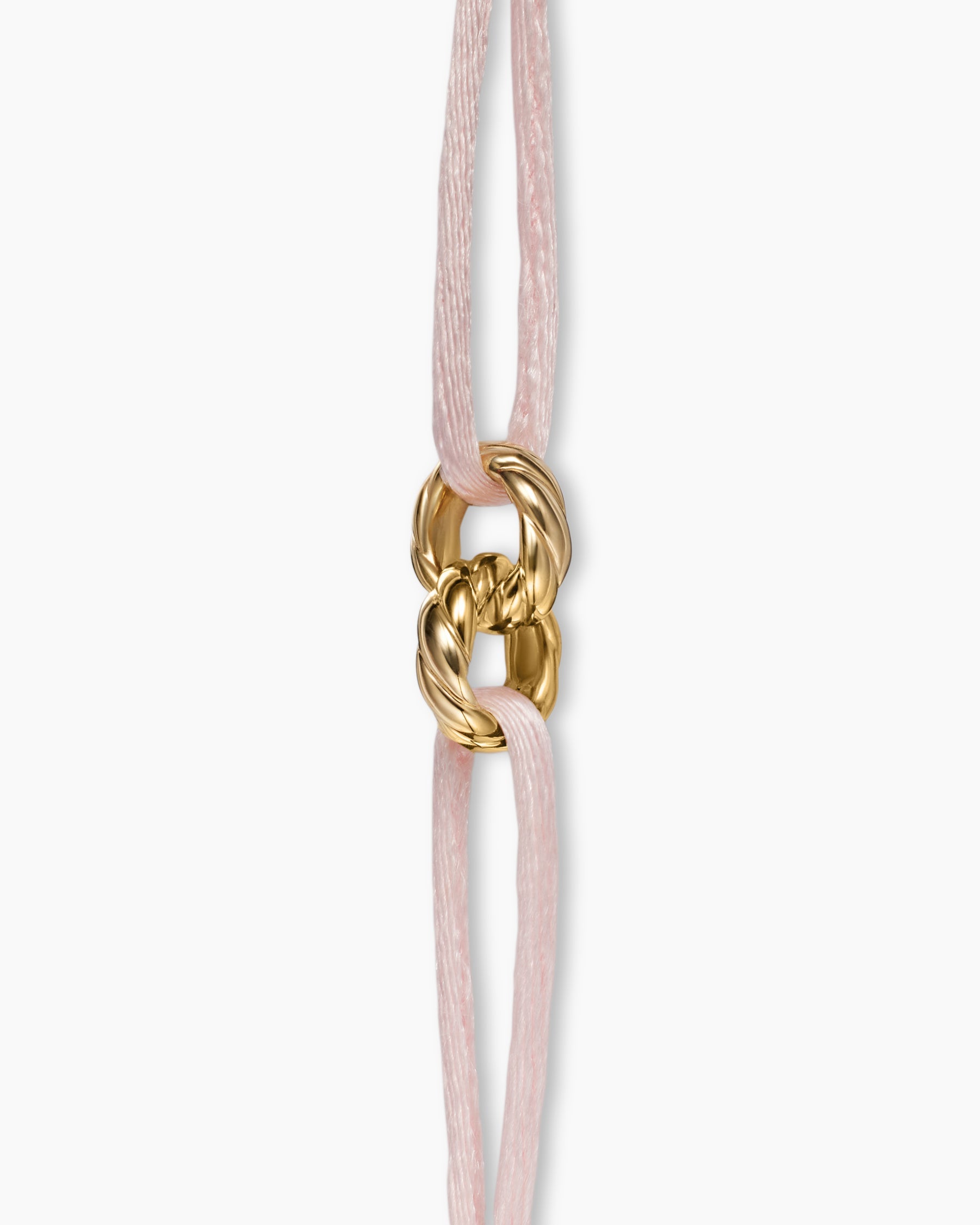 Sculpted Cable Linked Cord Bracelet in Pink Nylon with 18K Yellow Gold, 8.7mm