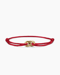 Sculpted Cable Linked Cord Bracelet in Red Nylon with 18K Yellow Gold, 8.7mm