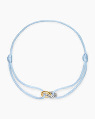 Sculpted Cable Linked Cord Bracelet in Baby Blue Nylon with Sterling Silver and 14K Yellow Gold, 8.7mm