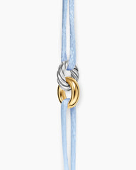 Sculpted Cable Linked Cord Bracelet in Baby Blue Nylon with Sterling Silver and 14K Yellow Gold, 8.7mm