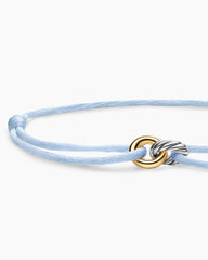 Sculpted Cable Linked Cord Bracelet in Baby Blue Nylon with Sterling Silver and 14K Yellow Gold, 8.7mm