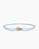 Sculpted Cable Linked Cord Bracelet in Baby Blue Nylon with Sterling Silver and 14K Yellow Gold, 8.7mm