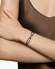 Sculpted Cable Linked Cord Bracelet in Black Nylon with Sterling Silver and 14K Yellow Gold, 8.7mm