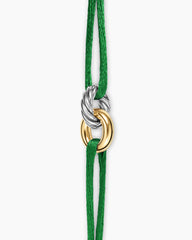 Sculpted Cable Linked Cord Bracelet in Green Nylon with Sterling Silver and 14K Yellow Gold, 8.7mm