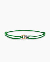 Sculpted Cable Linked Cord Bracelet in Green Nylon with Sterling Silver and 14K Yellow Gold, 8.7mm