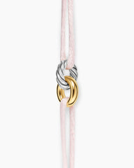 Sculpted Cable Linked Cord Bracelet in Blush Nylon with Sterling Silver and 14K Yellow Gold, 8.7mm