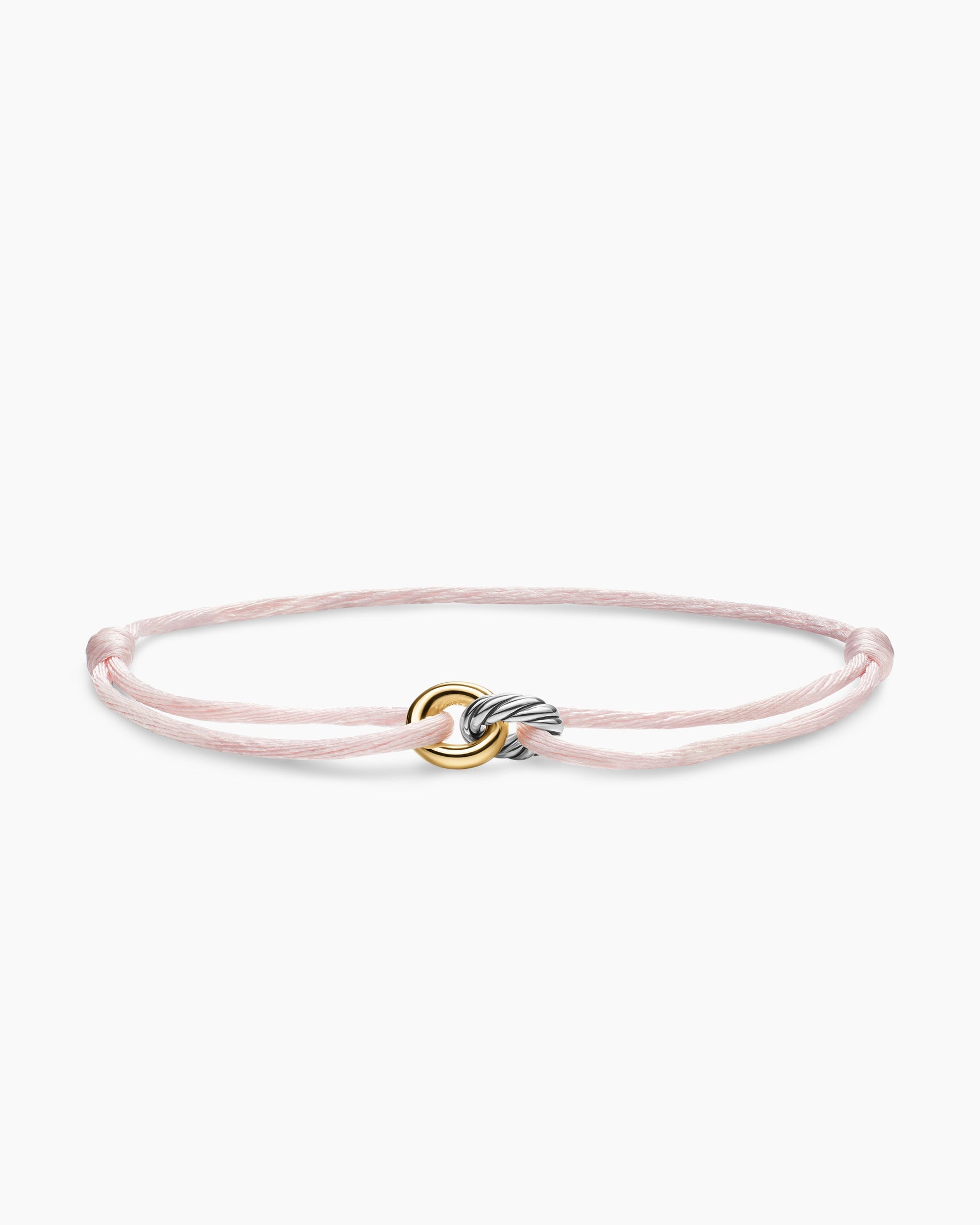 Sculpted Cable Linked Cord Bracelet in Blush Nylon with Sterling Silver and 14K Yellow Gold, 8.7mm