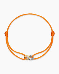 Sculpted Cable Linked Cord Bracelet in Orange Nylon with Sterling Silver and 14K Yellow Gold, 8.7mm