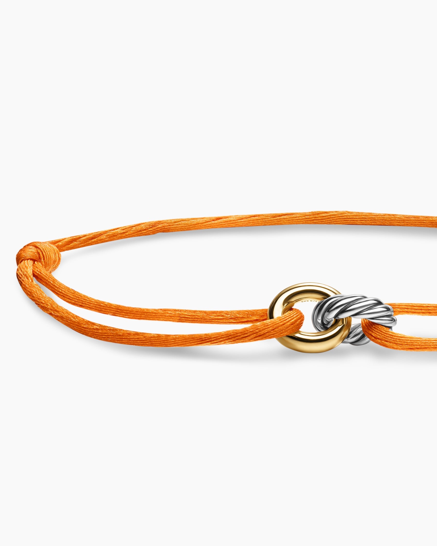 Sculpted Cable Linked Cord Bracelet in Orange Nylon with Sterling Silver and 14K Yellow Gold, 8.7mm