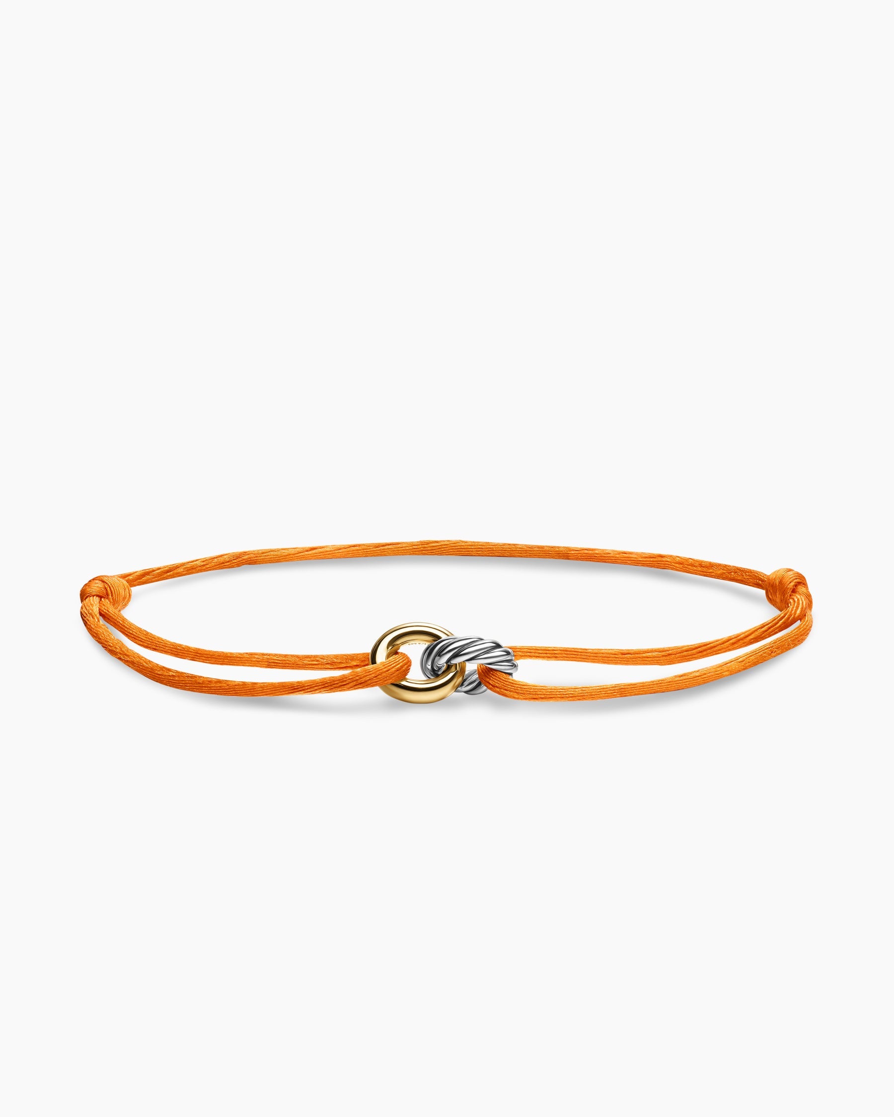 Sculpted Cable Linked Cord Bracelet in Orange Nylon with Sterling Silver and 14K Yellow Gold, 8.7mm