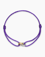Sculpted Cable Linked Cord Bracelet in Purple Nylon with Sterling Silver and 14K Yellow Gold, 8.7mm