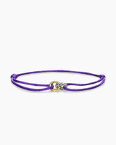 Sculpted Cable Linked Cord Bracelet in Purple Nylon with Sterling Silver and 14K Yellow Gold, 8.7mm
