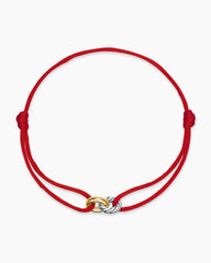 Sculpted Cable Linked Cord Bracelet in Red Nylon with Sterling Silver and 14K Yellow Gold, 8.7mm