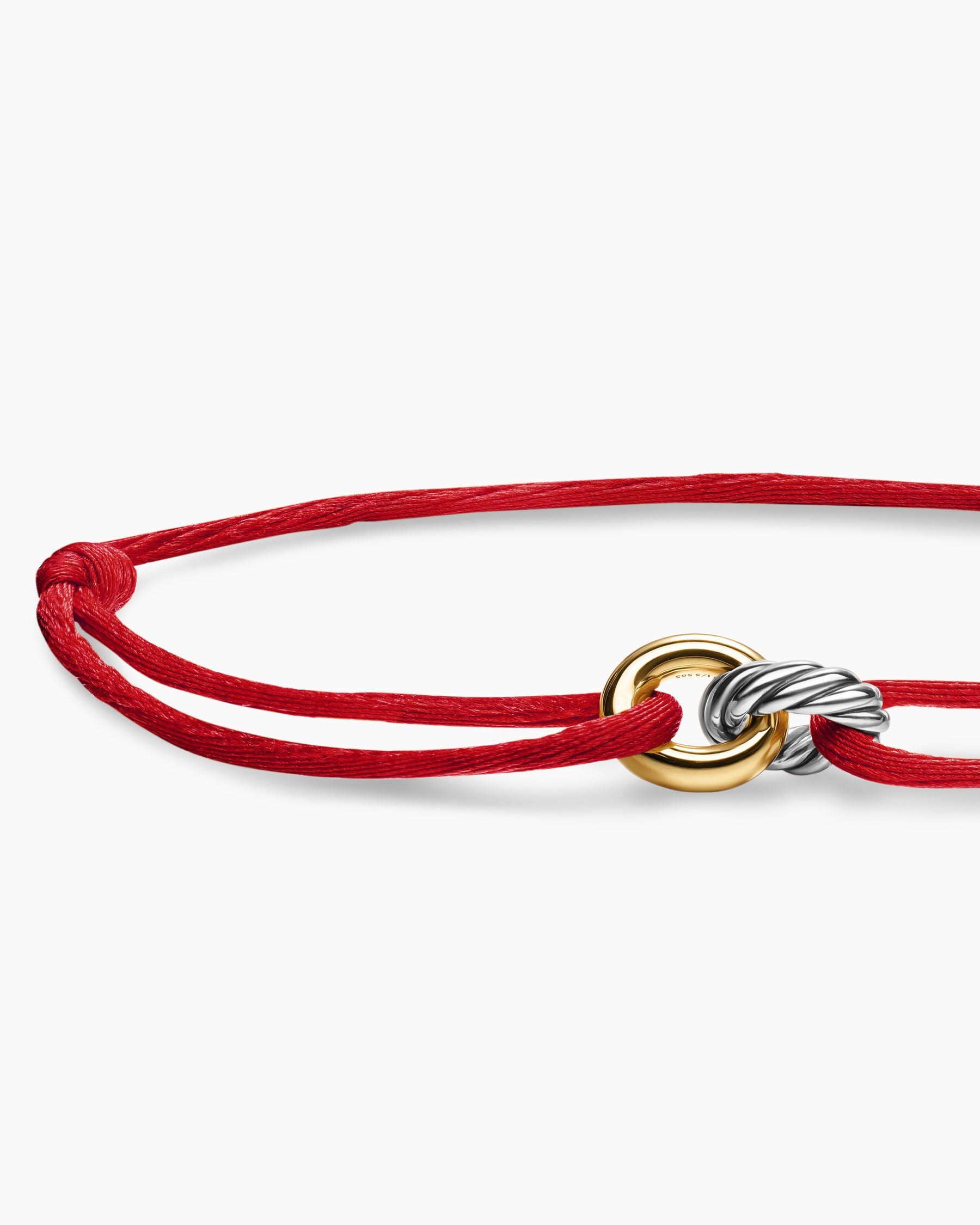Sculpted Cable Linked Cord Bracelet in Red Nylon with Sterling Silver and 14K Yellow Gold, 8.7mm