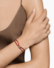 Sculpted Cable Linked Cord Bracelet in Red Nylon with Sterling Silver and 14K Yellow Gold, 8.7mm