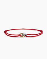Sculpted Cable Linked Cord Bracelet in Red Nylon with Sterling Silver and 14K Yellow Gold, 8.7mm