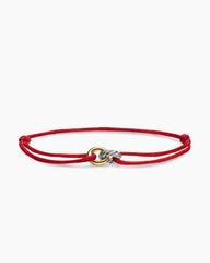 Sculpted Cable Linked Cord Bracelet in Red Nylon with Sterling Silver and 14K Yellow Gold, 8.7mm