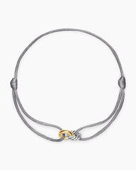 Sculpted Cable Linked Cord Bracelet in Silver Nylon with Sterling Silver and 14K Yellow Gold, 8.7mm
