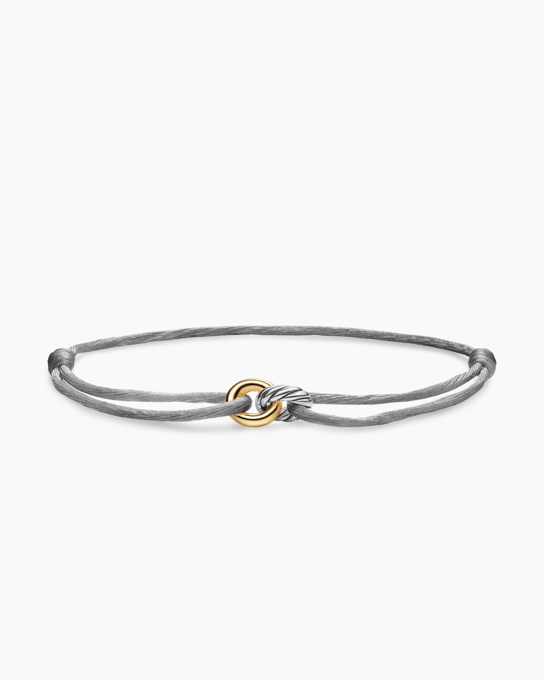 Sculpted Cable Linked Cord Bracelet in Silver Nylon with Sterling Silver and 14K Yellow Gold, 8.7mm