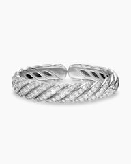 Sculpted Cable Flex Bracelet in 18K White Gold with Diamonds, 11mm