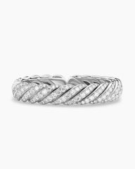 Sculpted Cable Flex Bracelet in 18K White Gold with Diamonds, 11mm