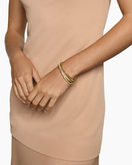 Crossover Trio Three Row Cuff Bracelet in 18K Yellow Gold with Diamonds, 20mm