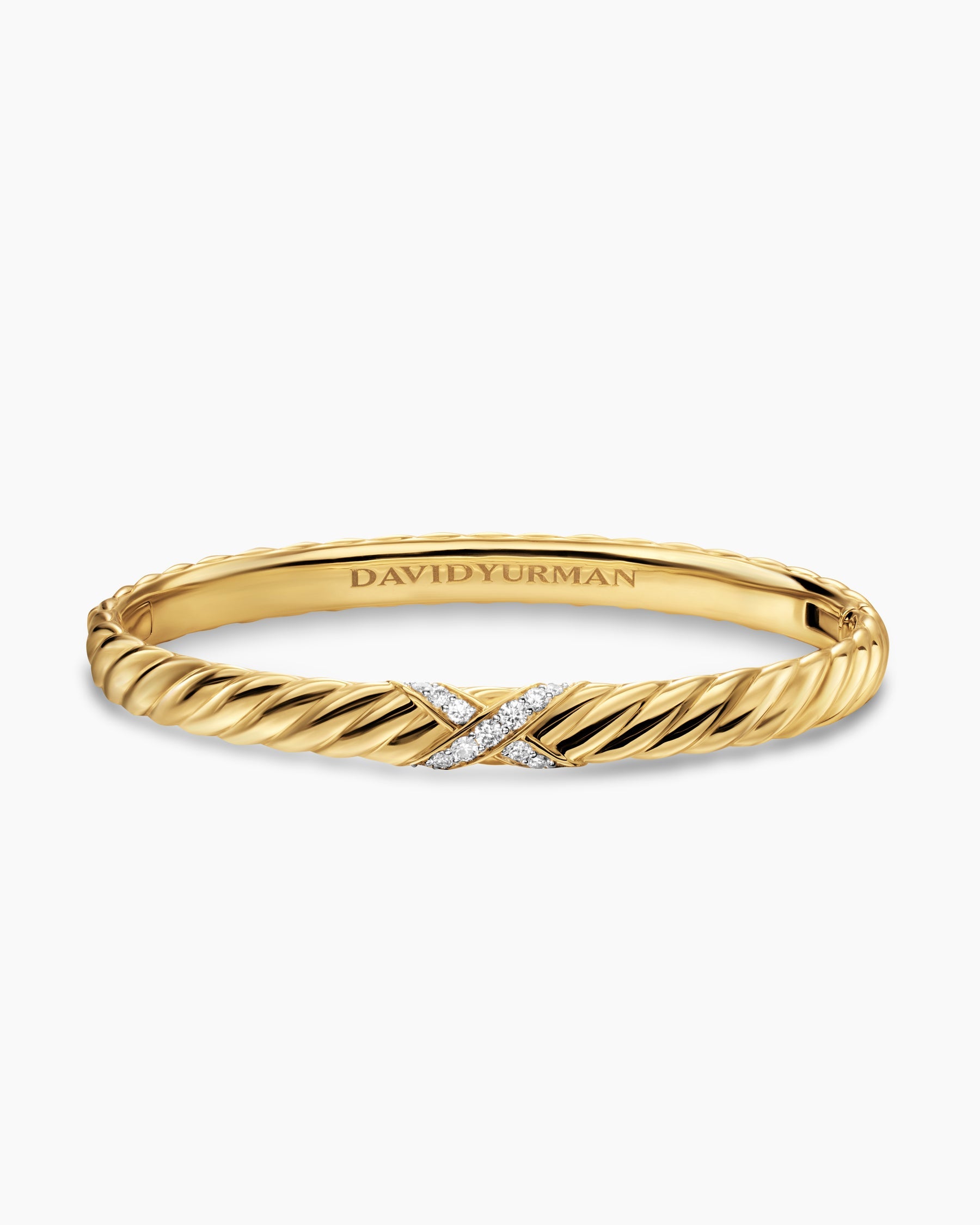 Sculpted Cable X Center Station Bracelet in 18K Yellow Gold with Diamonds, 6.2mm
