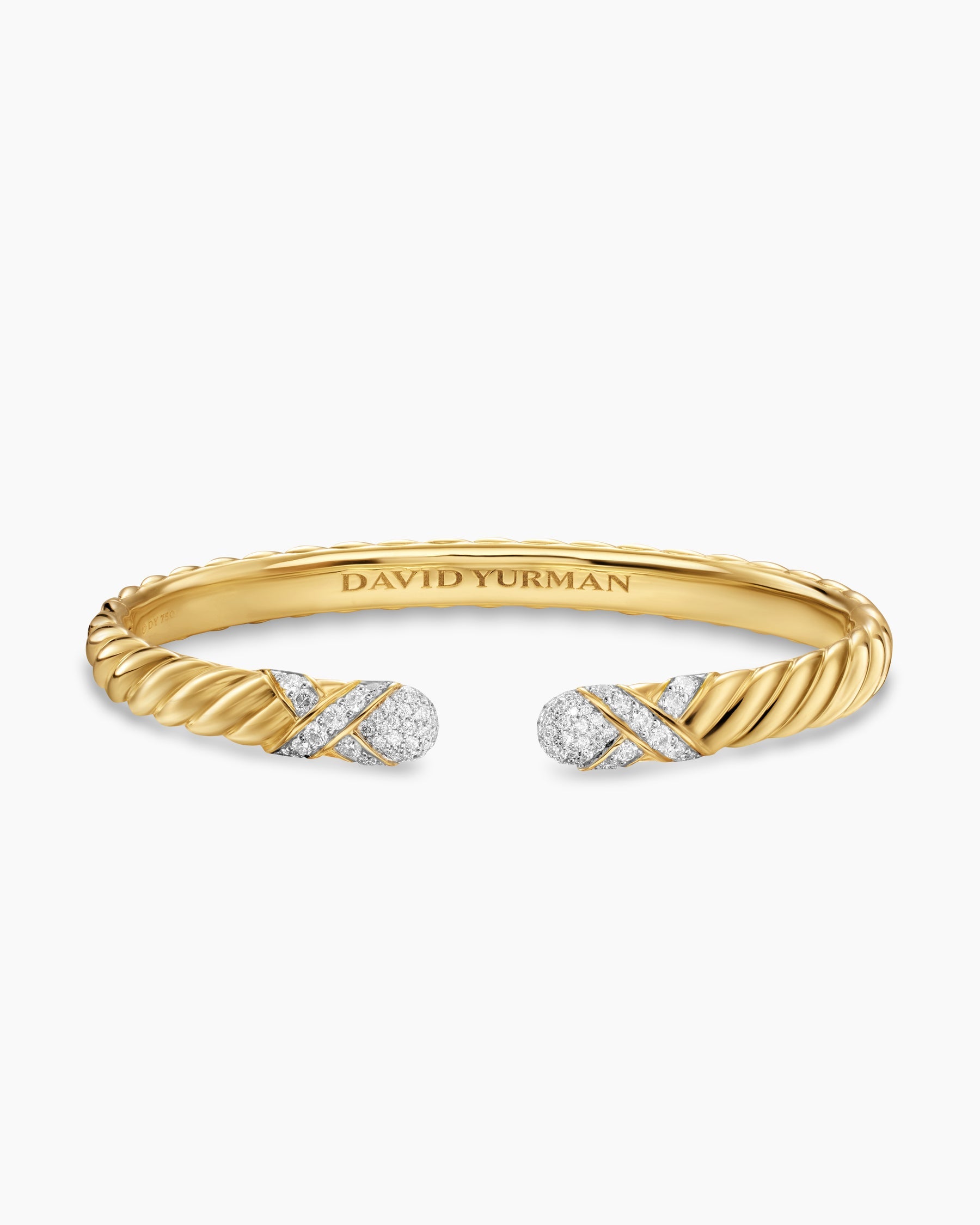 Sculpted Cable X Cuff Bracelet in 18K Yellow Gold with Diamonds, 6.2mm