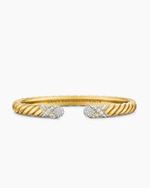 Sculpted Cable X Cuff Bracelet in 18K Yellow Gold with Diamonds, 6.2mm