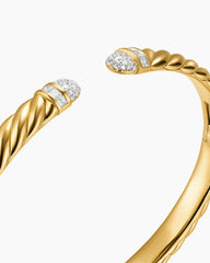 Sculpted Cable Cuff Bracelet in 18K Yellow Gold with Pavé Diamond Domes, 6.2mm