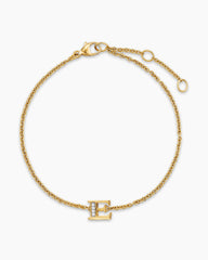 Petite Pavé Initial Chain Bracelet in 18K Yellow Gold with Diamond E