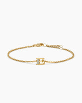 Petite Pavé Initial Chain Bracelet in 18K Yellow Gold with Diamond E