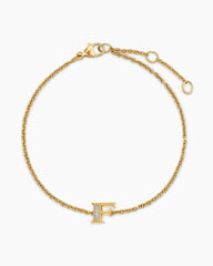 Petite Pavé Initial Chain Bracelet in 18K Yellow Gold with Diamond F
