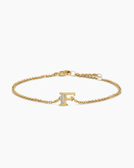 Petite Pavé Initial Chain Bracelet in 18K Yellow Gold with Diamond F