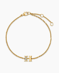 Petite Pavé Initial Chain Bracelet in 18K Yellow Gold with Diamond H