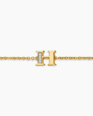 Petite Pavé Initial Chain Bracelet in 18K Yellow Gold with Diamond H