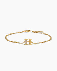 Petite Pavé Initial Chain Bracelet in 18K Yellow Gold with Diamond H