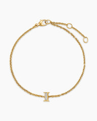 Petite Pavé Initial Chain Bracelet in 18K Yellow Gold with Diamond I