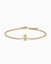 Petite Pavé Initial Chain Bracelet in 18K Yellow Gold with Diamond I