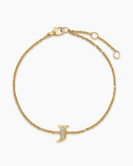 Petite Pavé Initial Chain Bracelet in 18K Yellow Gold with Diamond J
