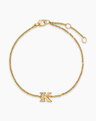 Petite Pavé Initial Chain Bracelet in 18K Yellow Gold with Diamond K