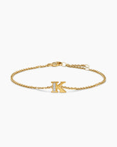 Petite Pavé Initial Chain Bracelet in 18K Yellow Gold with Diamond K