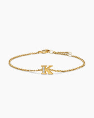 Petite Pavé Initial Chain Bracelet in 18K Yellow Gold with Diamond K