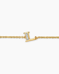 Petite Pavé Initial Chain Bracelet in 18K Yellow Gold with Diamond L