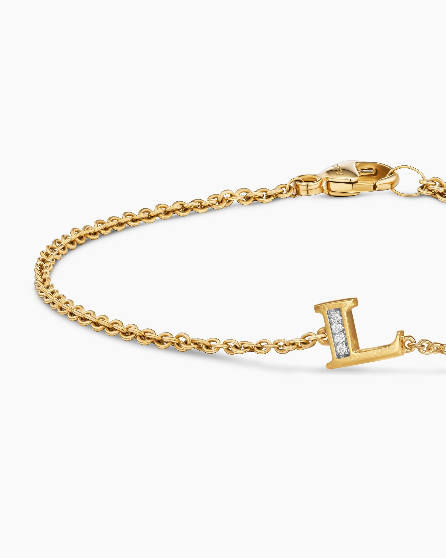 Petite Pavé Initial Chain Bracelet in 18K Yellow Gold with Diamond L