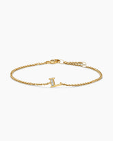 Petite Pavé Initial Chain Bracelet in 18K Yellow Gold with Diamond L